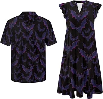 Matching Outfits for Couples Hawaiian Shirt for Men Button Down Womens Flowy Dresses