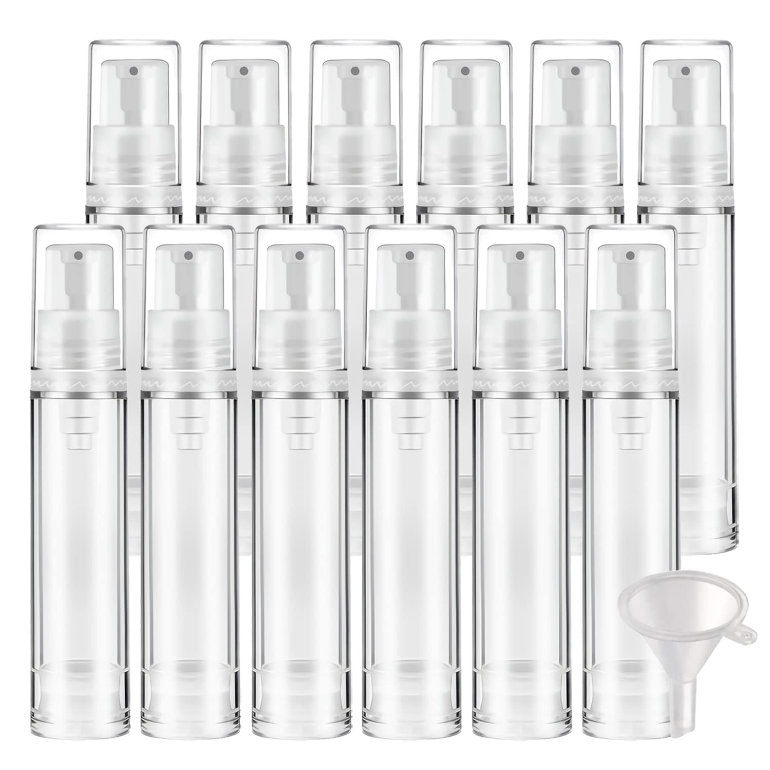 100 Pièce Petit 10ml Flacons Pompes à Lotion Airless de 10 ML Transparent avec Pompe Transparent, Vide Récipient Cosmétique Bouteille de Crème - Aucun Tube REQUIS - Rechargeable