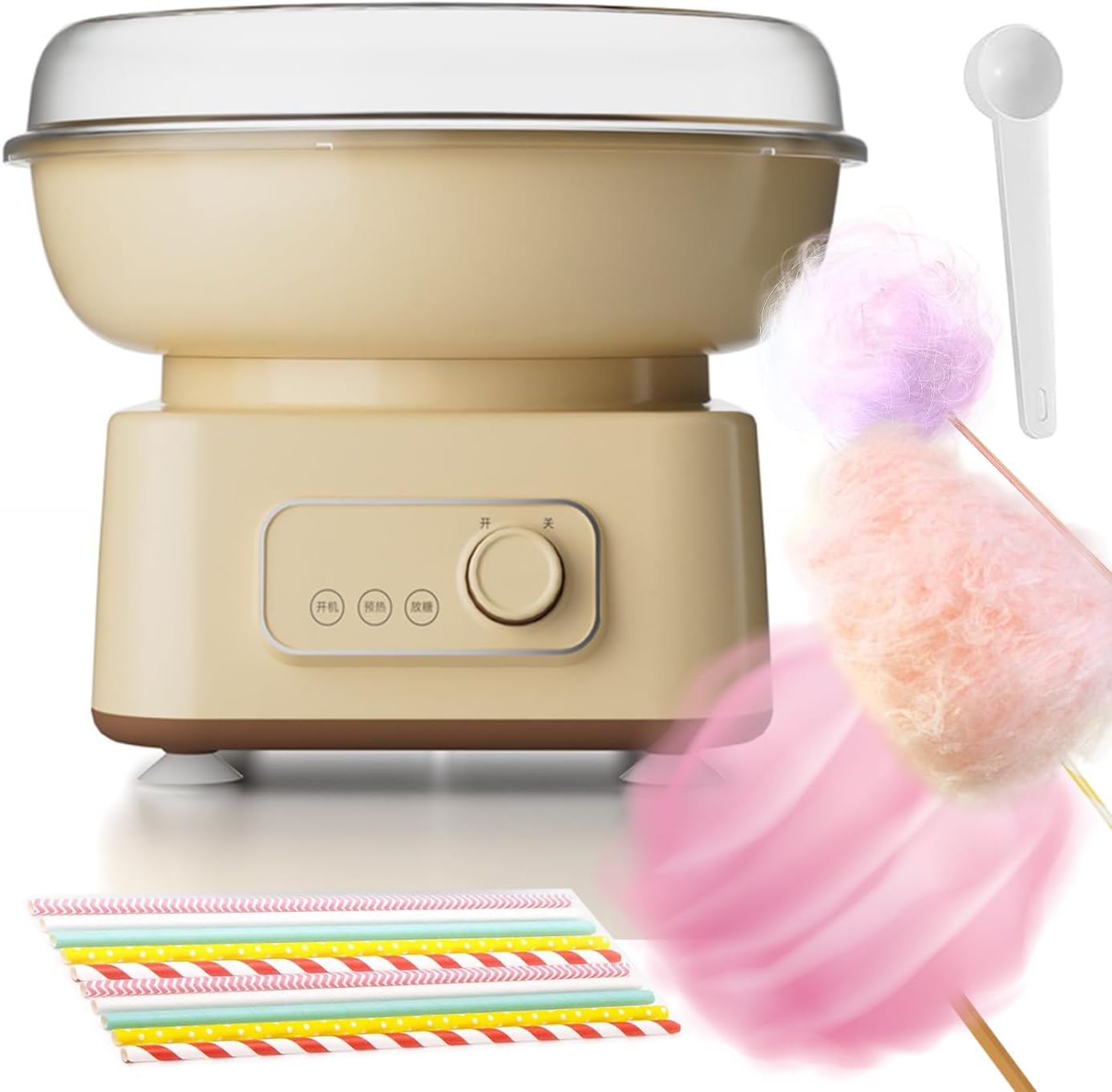 Candy Floss Machine, 500W Cotton Candy Machine with Double Heating Pipes and Splash Prevention Bowl, Candy Floss Maker