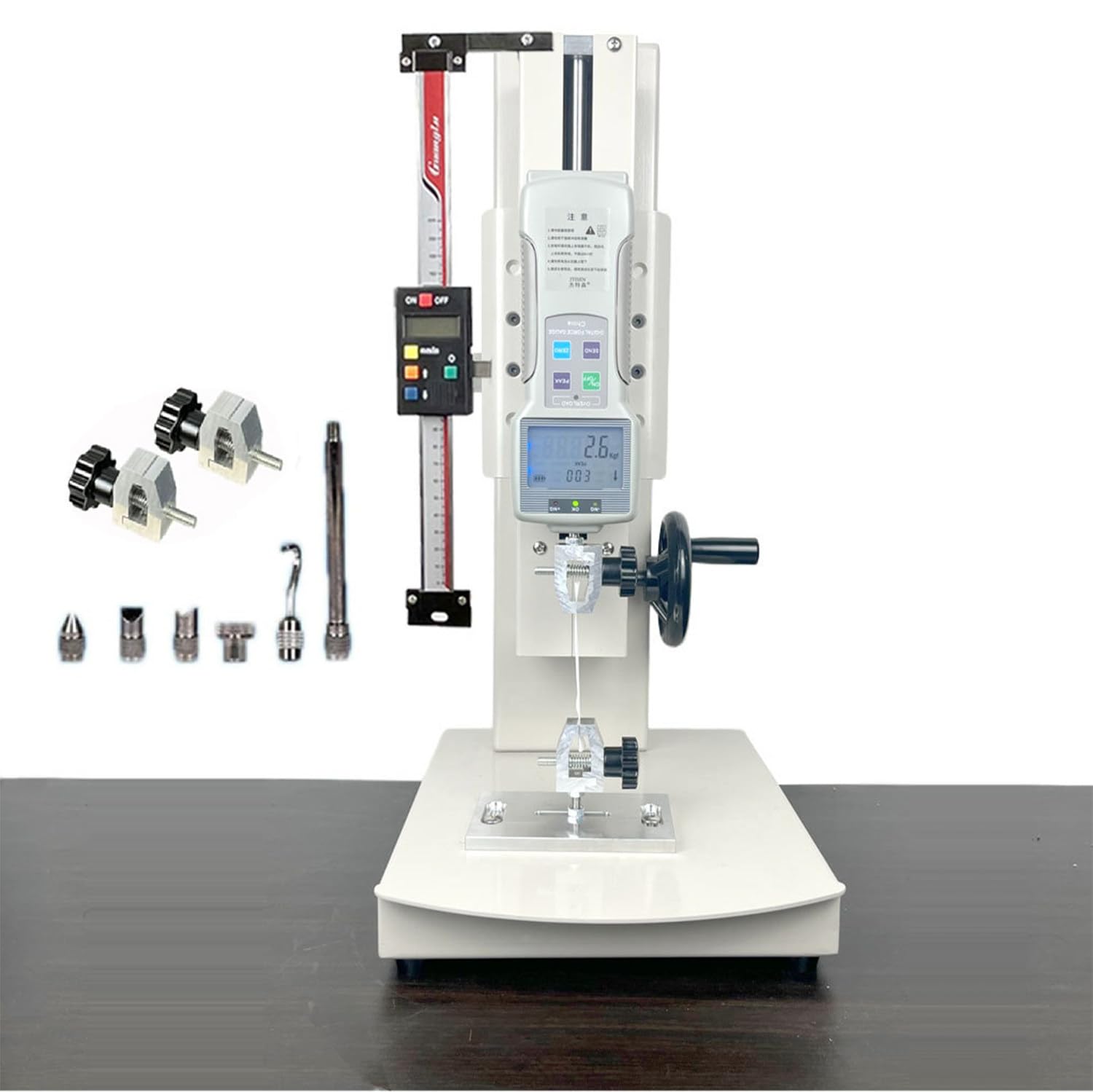 XUXIAO Stroke Tensile Tester, Digital Force Gauge Combo, for Elongation and Compression Tests. with Five Probes and Versatile Clamps, for for Textiles, Sports Withruler-2000N