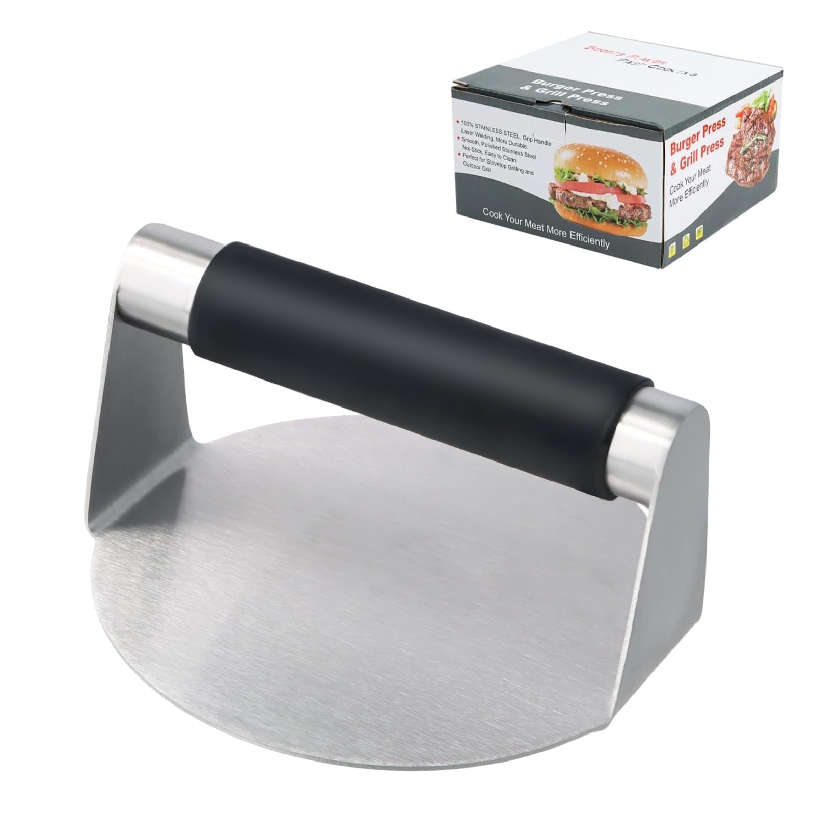 Smash Burger Pressa 5,5'', Professionale Forma Rotonda Pressa in Acciaio Inox 304 Inossidabile per Hamburger, Biscotti & Polpette BBQ Ergonomico, Facile Pulire & Multiuso, Cucina Creativa