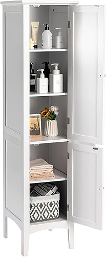 Miniatura 9 de Tangkula Armario alto de almacenamiento de baño organizador de suelo de gabinete independiente de madera de 5 niveles armario de almacenamiento