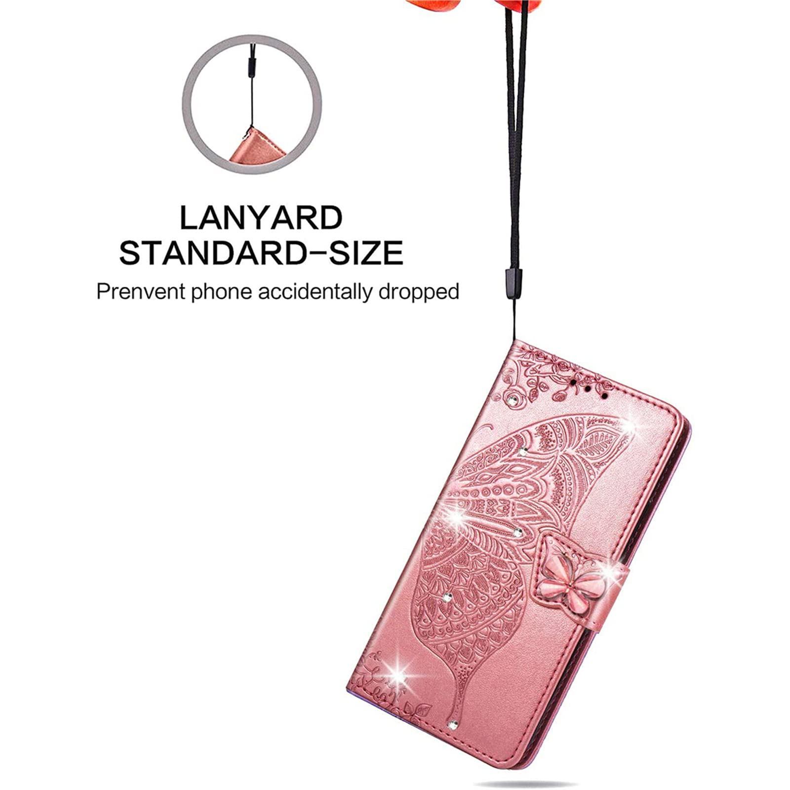 CCSmall for Samsung Galaxy Z Fold5 Wallet Case for Women Girls, Shiny Butterfly Flower PU Leather Cover with Card Slot Holder Flip Phone Case for Samsung Galaxy Z Fold 5 Rhinestone Rose Gold