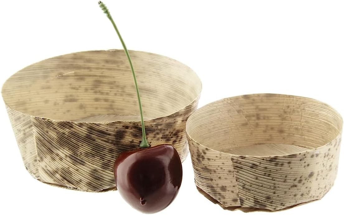 PacknWood 209BBPANR21 Round Mini Bamboo Leaf Basket 1.5 Ounce, 2.2 Inch Top Diameter x 0.9 Inch High, Pack of 50