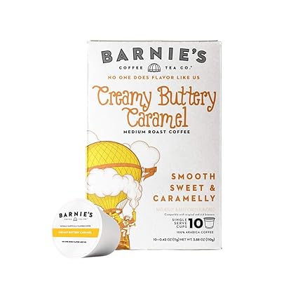 BARNIE'S COFFEE TEA CO., Single Serve Pods and Smooth Flavor Gluten and Fat Free Medium Roast Compatible with Keurig Brewers, Creamy Buttery Caramel, ...