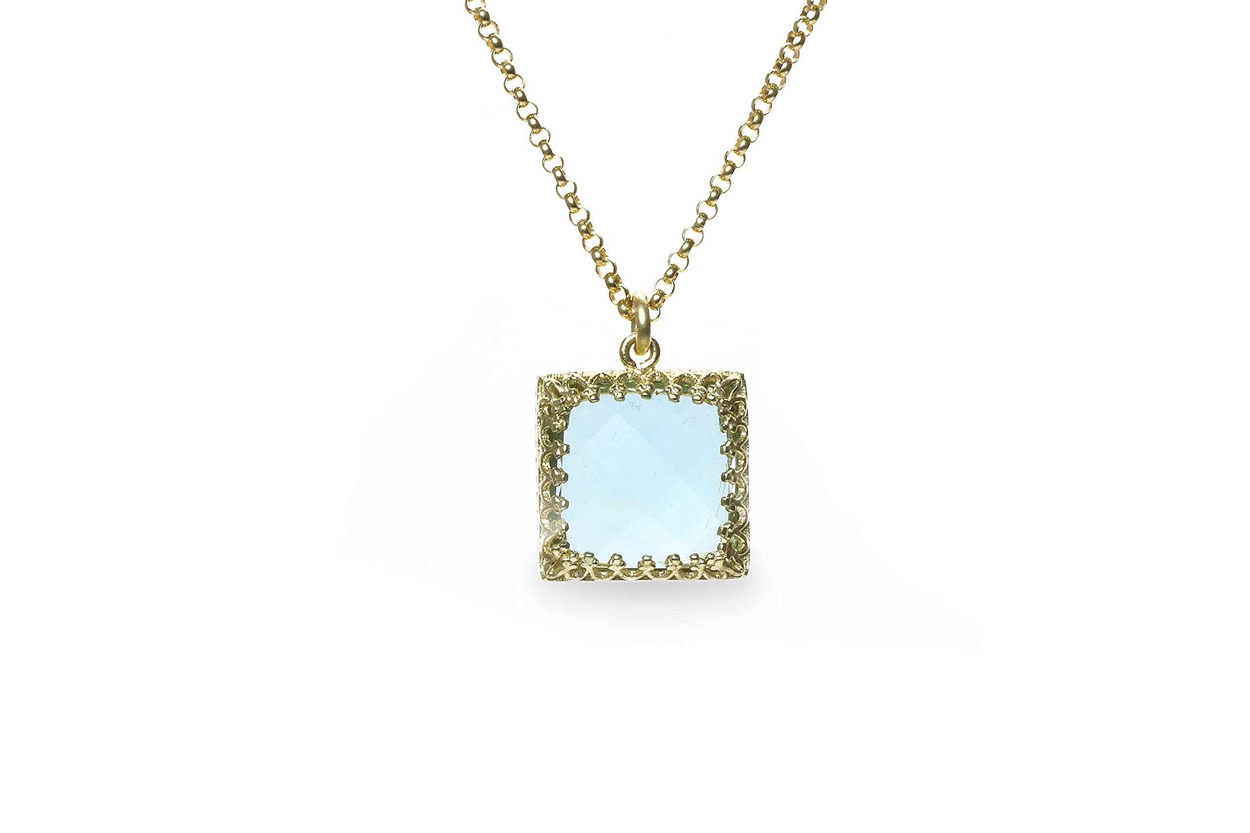 Anemone Quadrato Ciondolo Collana Topaz Blu per Donne - Collane Dichiarazione, Collane Moda, Collane Tutti i Giorni - Regalo Personalizzabile di Gioielli Pietra Nascente per Lei - con Scatola Fantasia