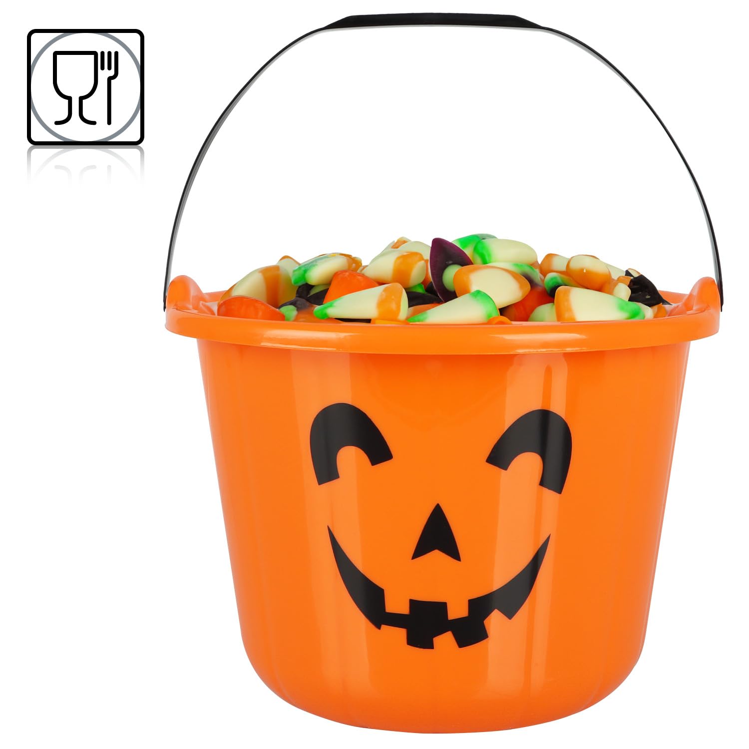 com-four® 4X Halloween Kürbis Eimer - Kunststoff-Eimer im Kürbis-Design zum Sammeln von Süßigkeiten - Sammel-Tasche mit Henkel für Halloween