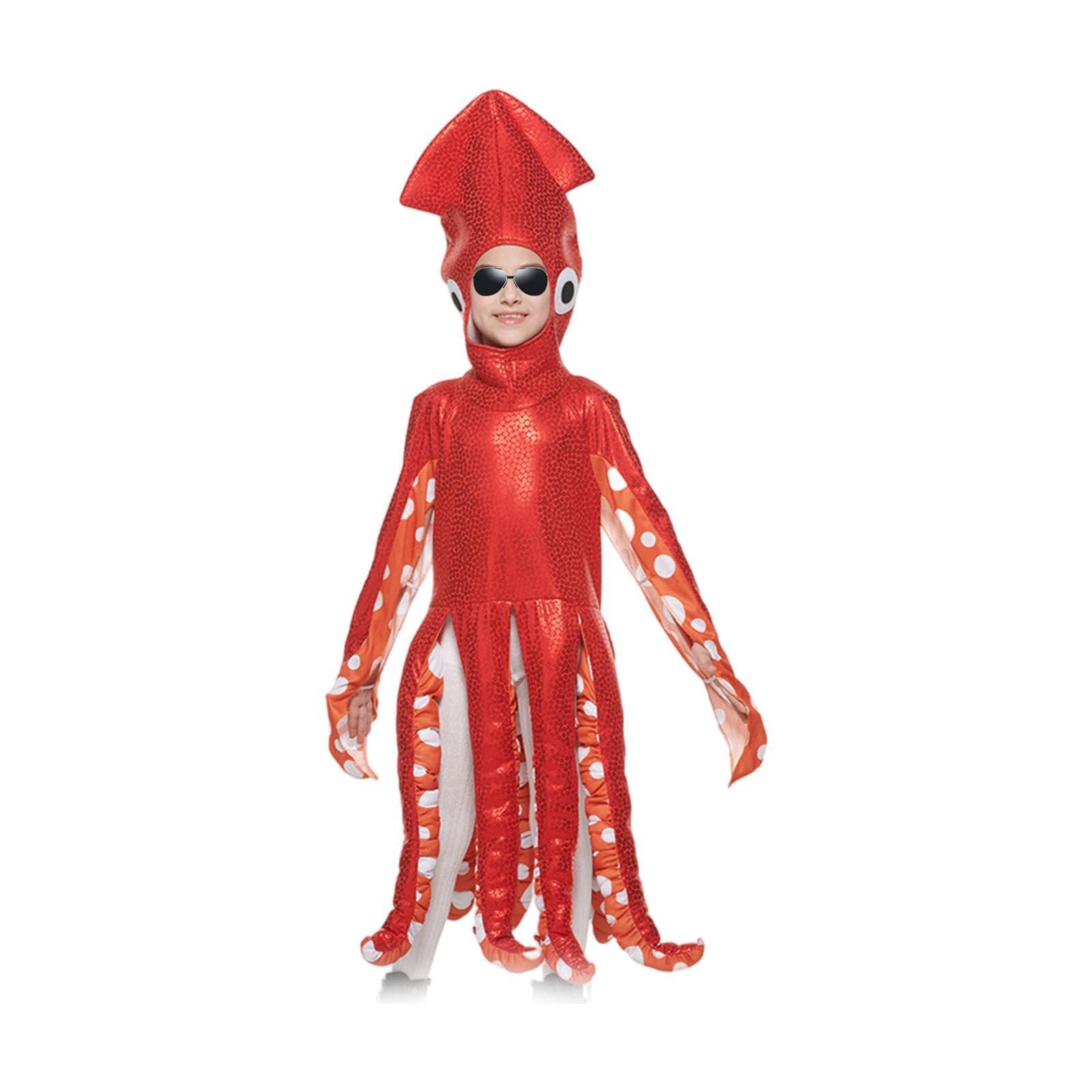 Costume Per unico da calamaro per bambini, divertente tema, feste di carnevale di Halloween, feste e celebrazioni scolastiche, a tema marino, giochi di ruolo,