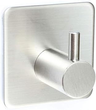 TOGU Self Adhesive Hooks Heavy Duty Wall Hooks/Towel Hooks/Coat&Robe Hooks Nail-Free Waterproof Stick On Tiles Bathroom Kitchen Door,Brushed Stainless Steel Finish