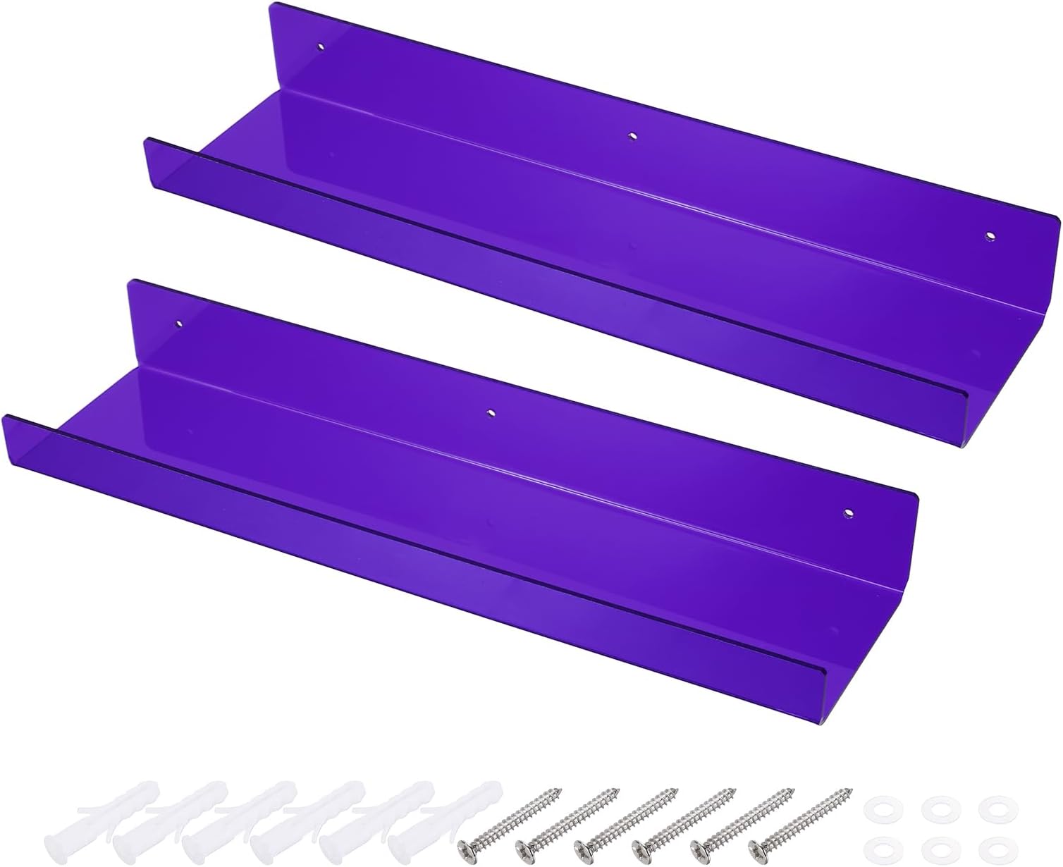 sourcing map 2 Pack Acrylic Shelves for Wall, 15 Inch Purple Floating Shelves Wall Mount Display Shelf Organizer for Bathroom, Bedroom, Living Room, Room Decor