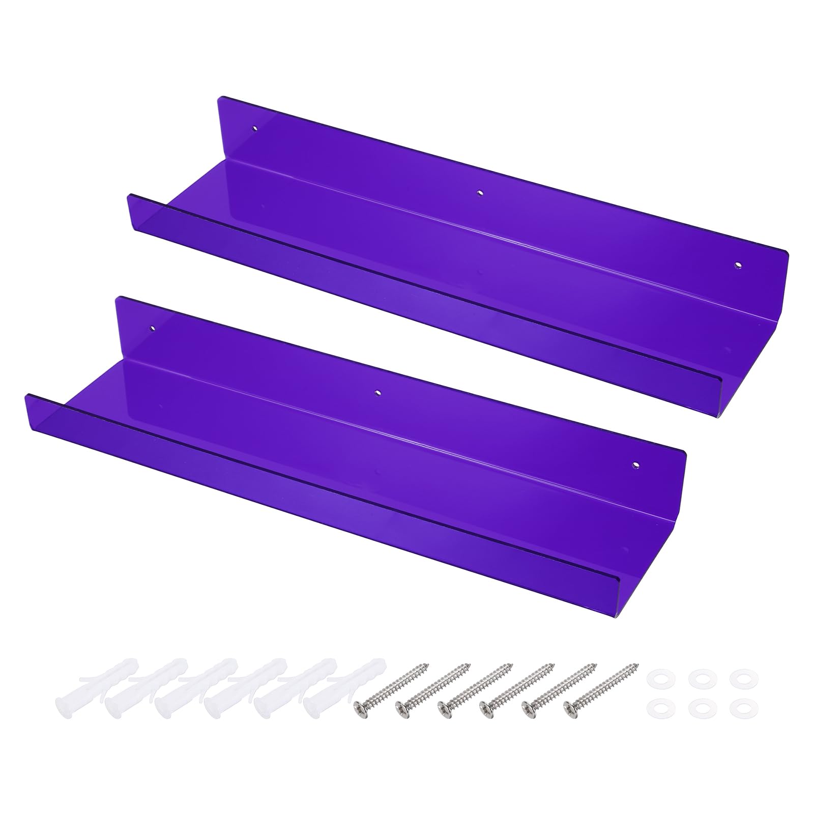 sourcing map 2 Pack Acrylic Shelves for Wall, 15 Inch Purple Floating Shelves Wall Mount Display Shelf Organizer for Bathroom, Bedroom, Living Room, Room Decor