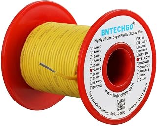 BNTECHGO 22 Gauge Silicone Wire Spool 100 ft Yellow Flexible 22 AWG Stranded Tinned Copper Wire