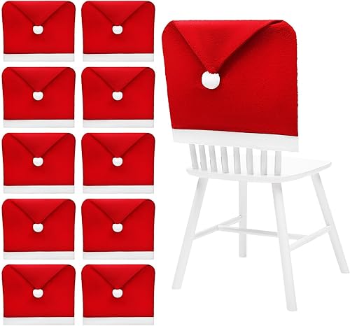 BESPORTBLE 10 fundas navideñas para sillas de Navidad, fundas para respaldo de silla de Papá Noel, fundas para asientos de Navidad, protectores de