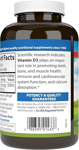 Miniatura 3 de Carlson - Vitamina D3 4000 UI (100 mcg), apoyo inmunológico, salud ósea, salud muscular, colecalciferol, suplementos de vitamina D, geles blandos de