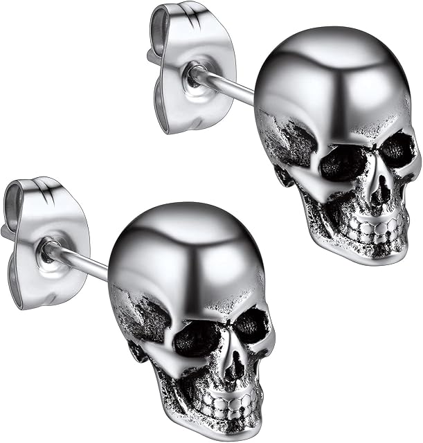 Richsteel Gothic Skull Hannya Stainless Steel Earrings For Mens Women, Halloween Punk Style Jewellery, Engraved Available, Send Gift Box