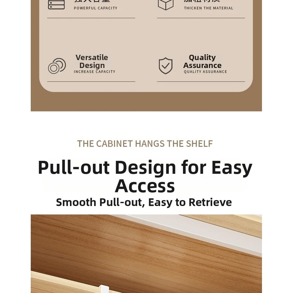 RichVibe - Organizzatore da appendere sotto il mobile con cassetto portaoggetti per utensili da cucina, 37x22x9 cm, in materiale ferro con alte guide laterali, design estraibile, bianco/nero