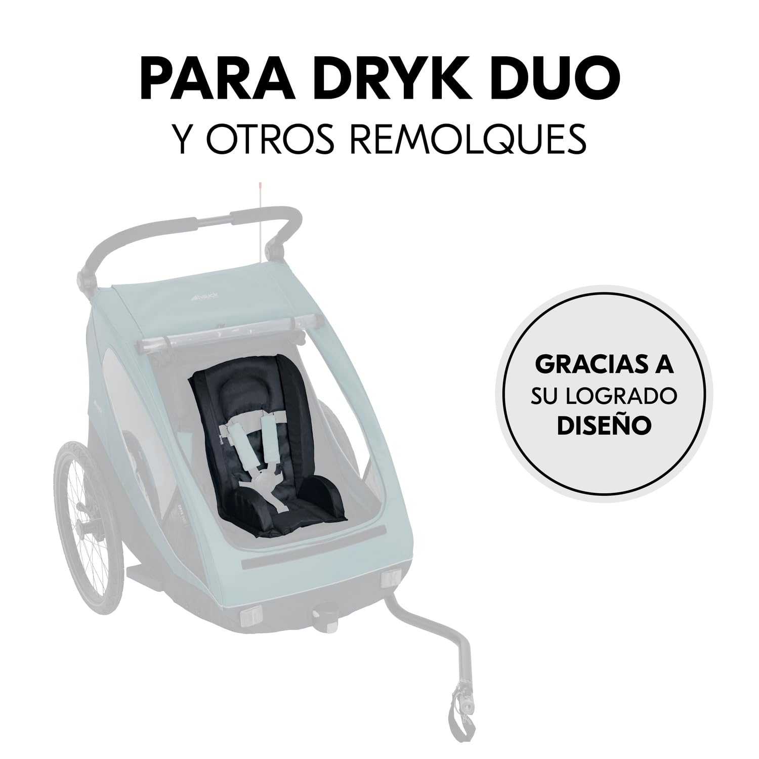 hauck Asiento Acolchado para Remolque de Bicleta para Niños | Compatible con Dryk Duo, Dryk Duo Plus y Bike N Walk Duo | Suave, Cómodo y Fácil de Limpiar – Negro