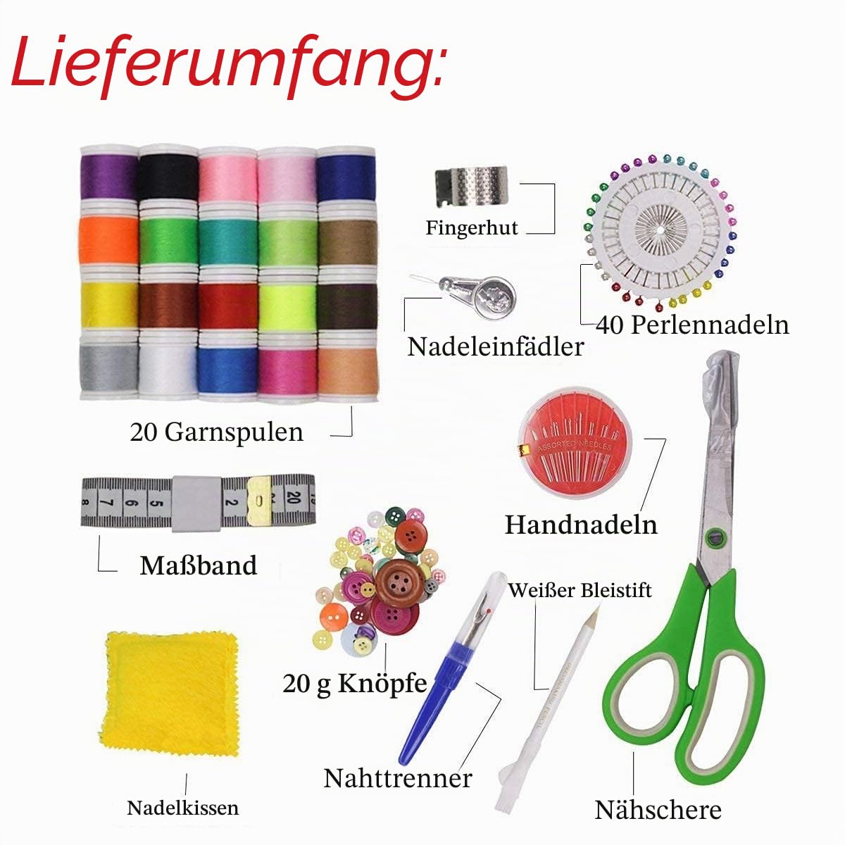 D&D Nähkästchen Rosa Gepunktet Nähkasten Groß mit Fächern inklusive wesentlichem Zubehör, integriertem Nadelkissen, Tasche und herausnehmbarem Tablett (31 * 22,5 * 15 cm)