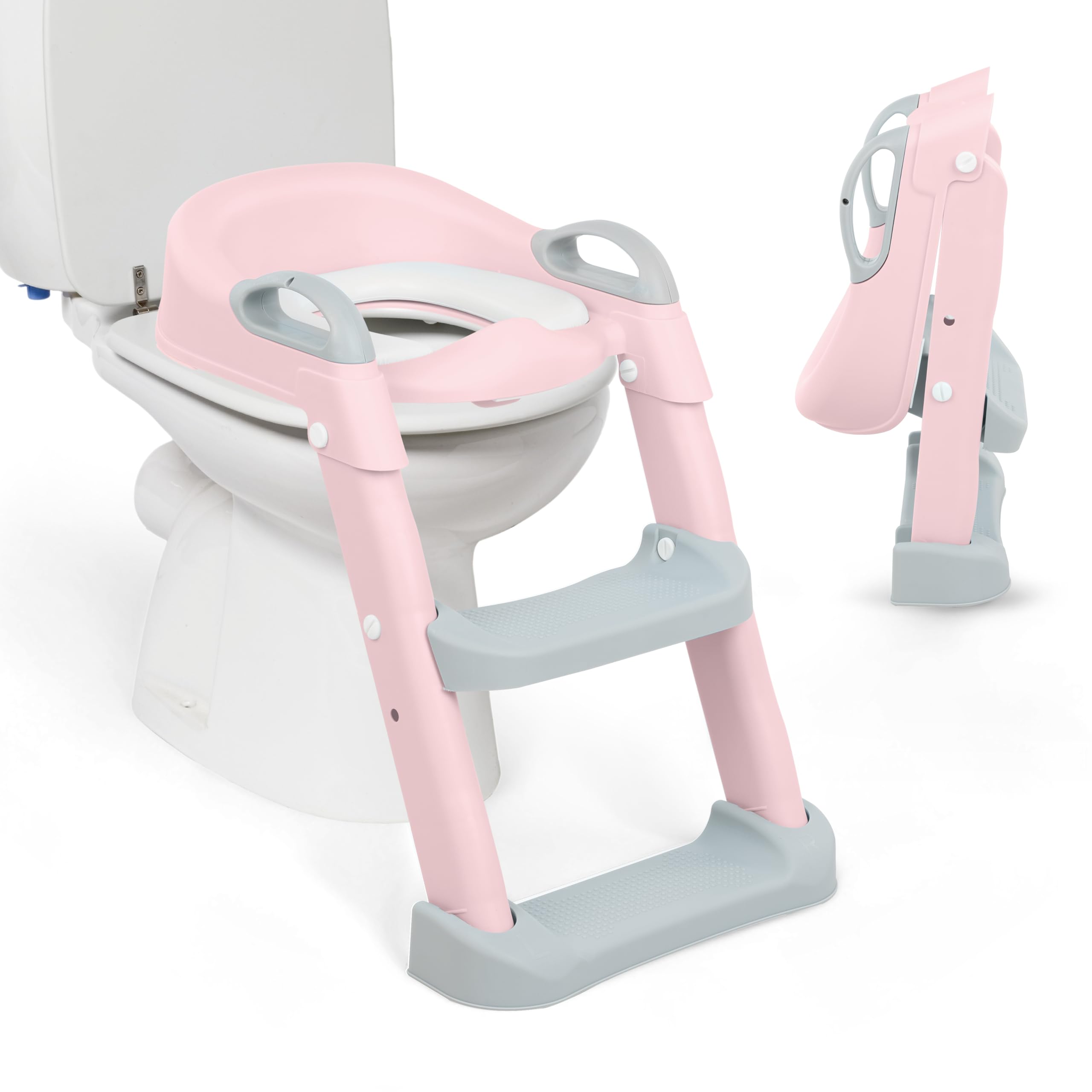 KikkaBoo Adaptador WC Niños y Reductor Sanita Bebé LEA, Plegable y Ajustable, Diseño Anatómico, Acolchado Extraíble y Suave, Antideslizante, con Escalera, 18+ Meses, Rosa