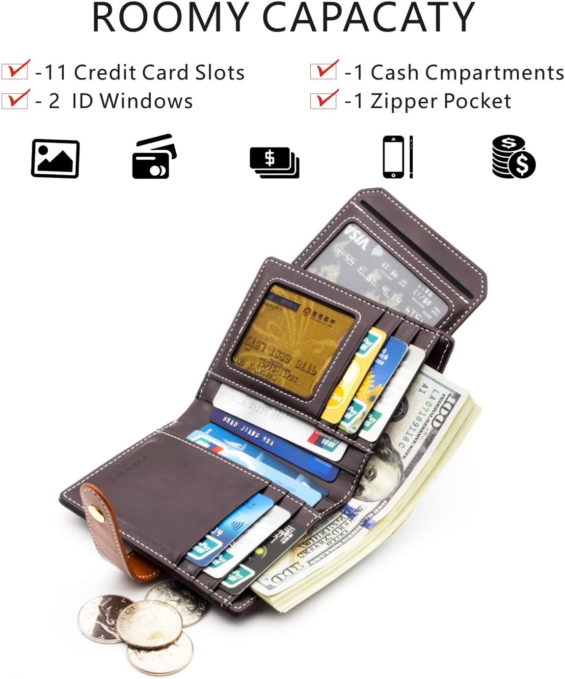 ANDOILT Wallets for Women Genuine Leather Small Bifold Wallet RFID Blocking Card Case Purse with ID Window Coin Pocket | Small, RFID Blocking, Card Case, Purse, with ID Window, Coin Pocket - Image 2