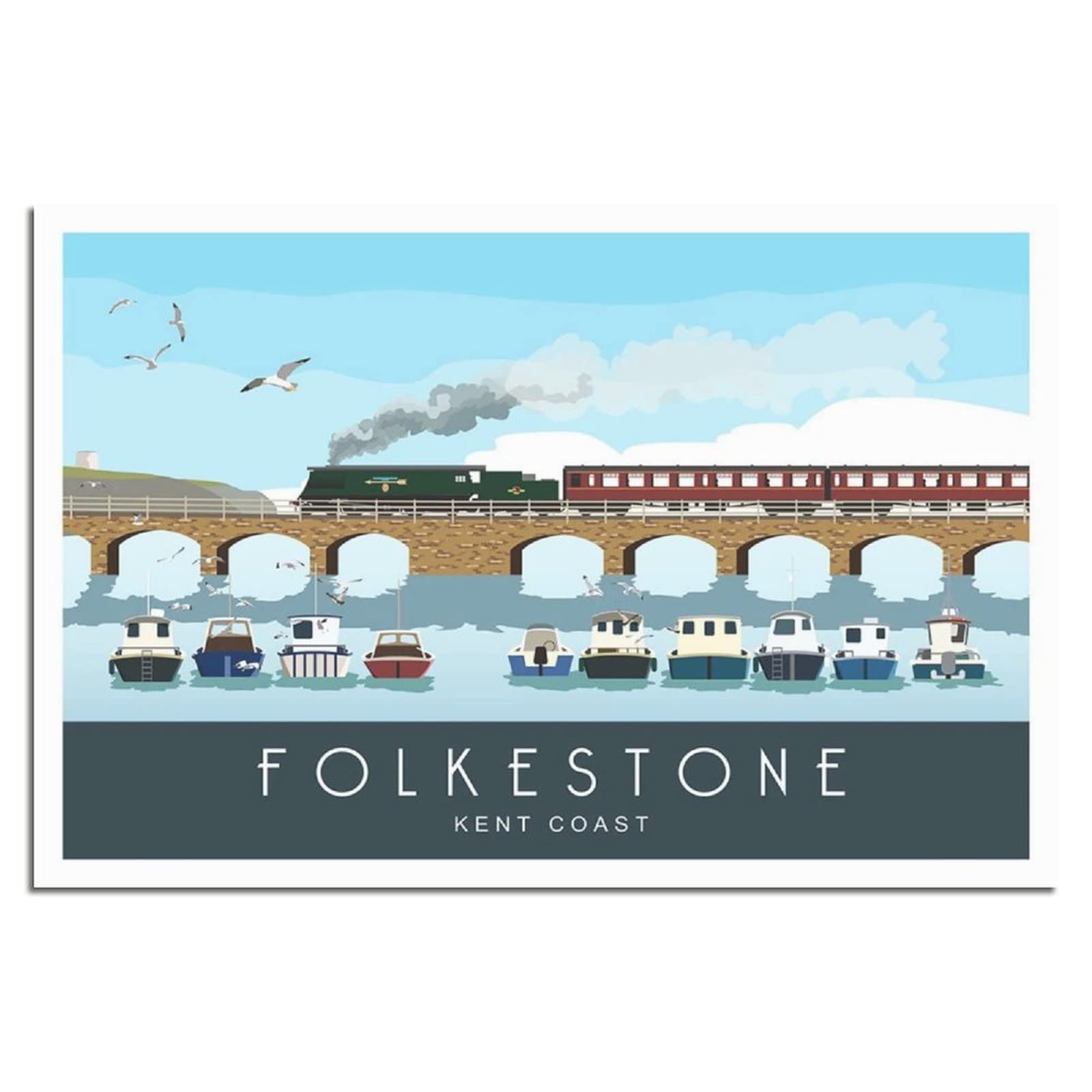 Uejd Unframe-Style Vintage Folkestone Kent Steam Train Travel Poster Decorative Posters Modern Bedroom Canvas Art Poster Picture Painting Posters Wall Decor Art Gift, 12X18inchs(30X45cm)