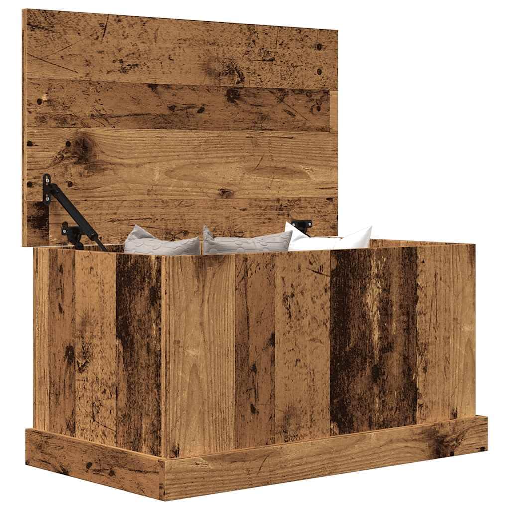 Baúl de almacenaje con aspecto de madera envejecida, 70 x 40 x 38 cm, de material de madera, cofre decorativo con tapa para cojines y alfombras, versátil como mesa