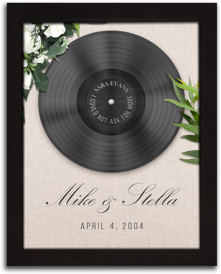 Personal-Prints | Our Song Customized Vinyl/LP Romantic Gift | Personalized Wall Art for Wedding, Anniversary, Valentine’s Day or Christmas (11"x14" Framed Paper Print - Platinum)