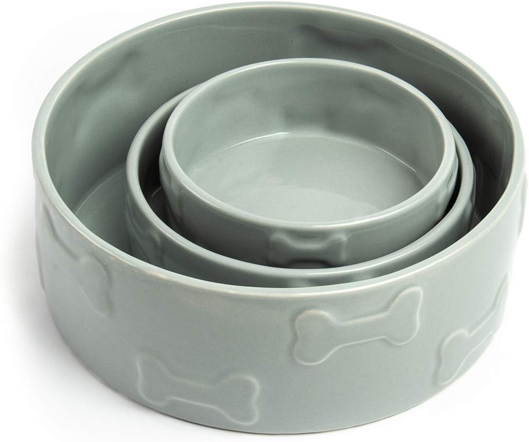 Park Life Designs Manor Large Ceramic Pet Bowl, Durable Food & Water Dish for Dogs & Cats, Modern Design, Grey