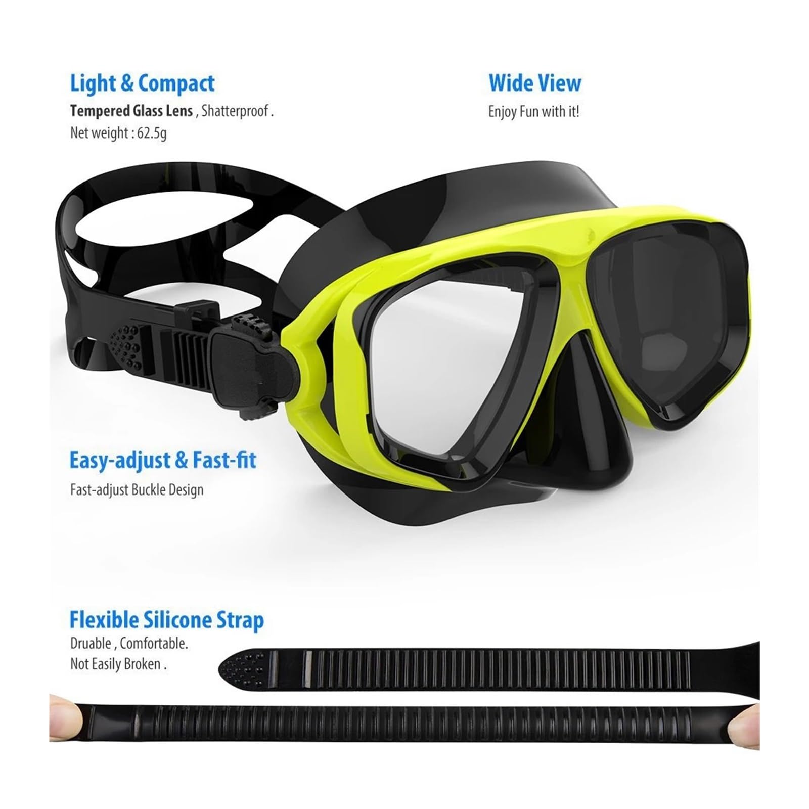 Buceo Máscara de Snorkel Máscara de Buceo antiempañamiento Gafas de Buceo con esnórquel Gafas de Buceo con Sello de Vidrio Templado