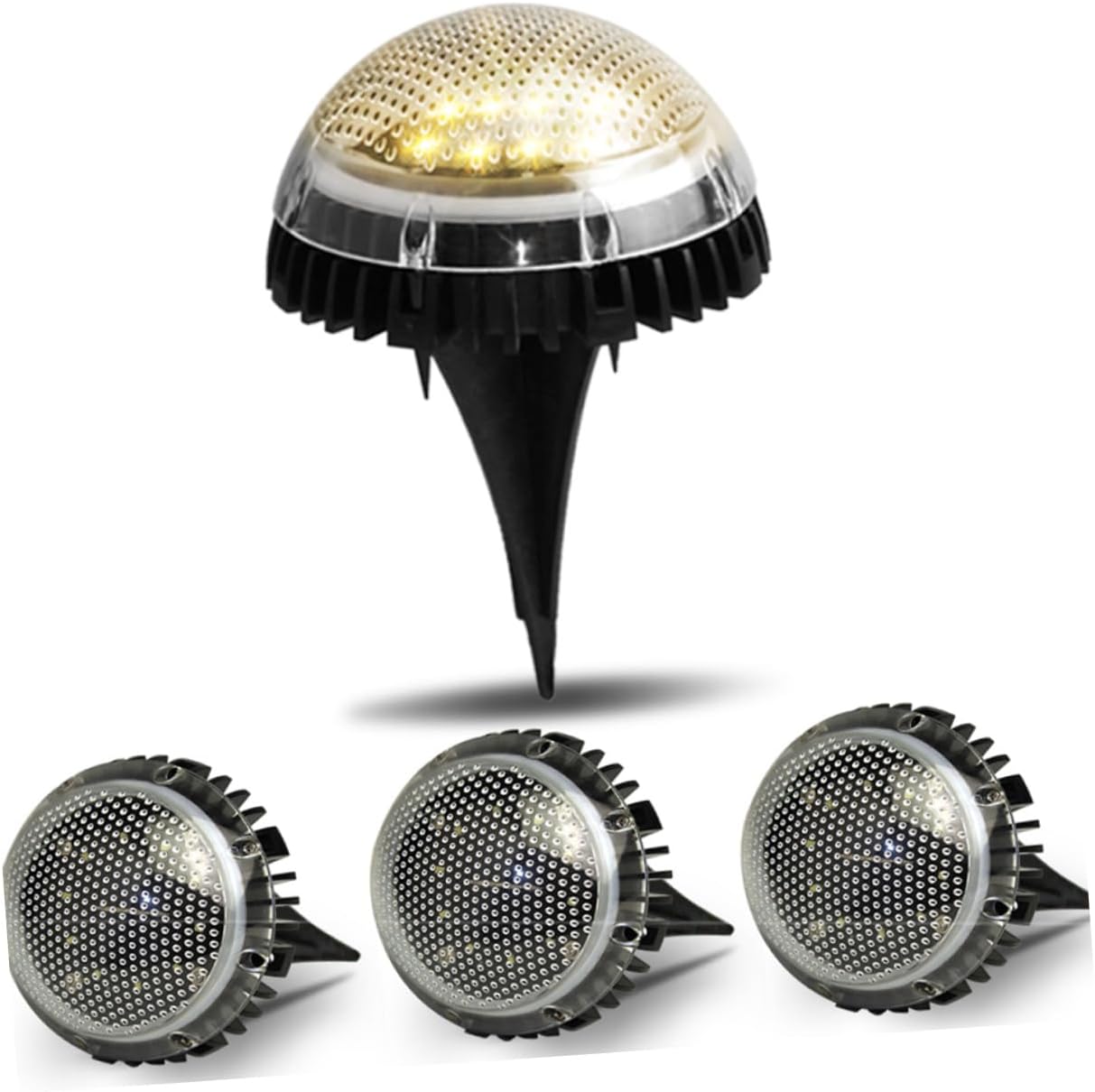 BESPORTBLE 4pcs Solar-Powered LED Lawn Garden Lights, Outdoor Ground Landscape Disc Lamps with Warm Light, In-ground Solar Lighting for Patio Walkway Driveway