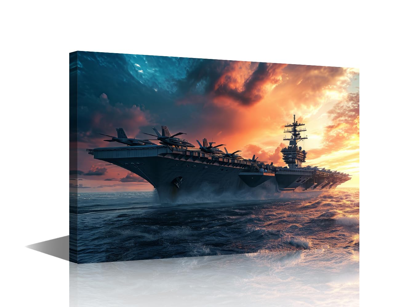 Wall Decor for Bedroom 1 Panel Military Aircraft Carrier Ship Print Picture Paintings Wall Art for Living Room Fighter Jet Framed Wall Art Military Operation Wall Decor Ready to Hang (24''Wx 36''H)