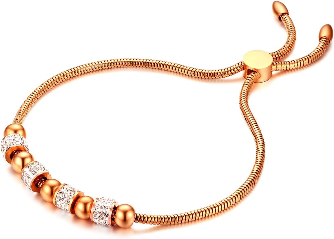 JewelryWe Bracciale Regolabile In Acciaio Inox Con Perle E Zirconi Per Donna, Colori Argento/Rosa/Oro - 3