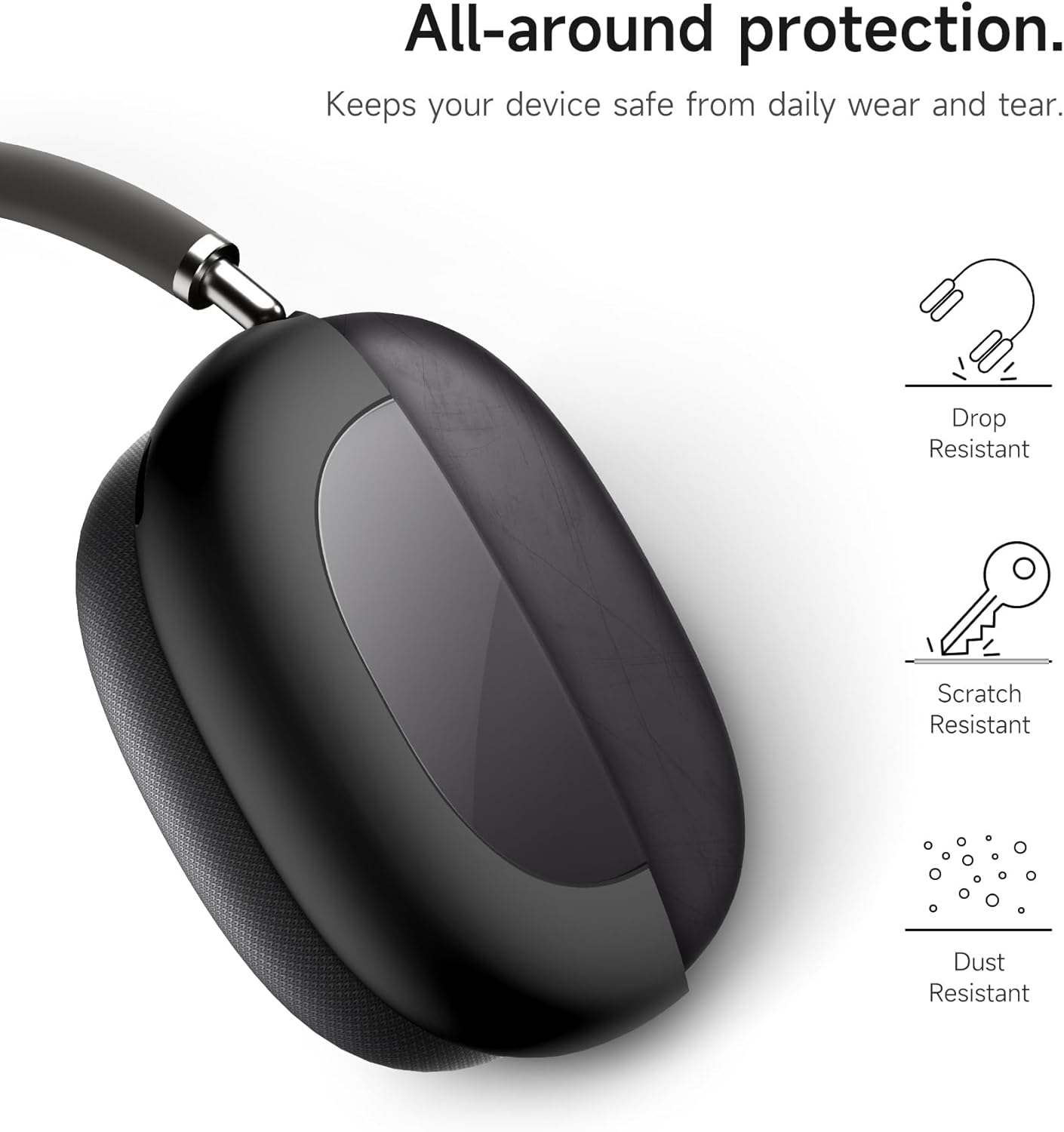 SURITCH for AirPods Max Case Cover, TPU Anti-Scratch Ear Cups Cover for AirPods Max Headphones, Rugged Shockproof Accessories Protective Cover for Apple AirPods Max - Black