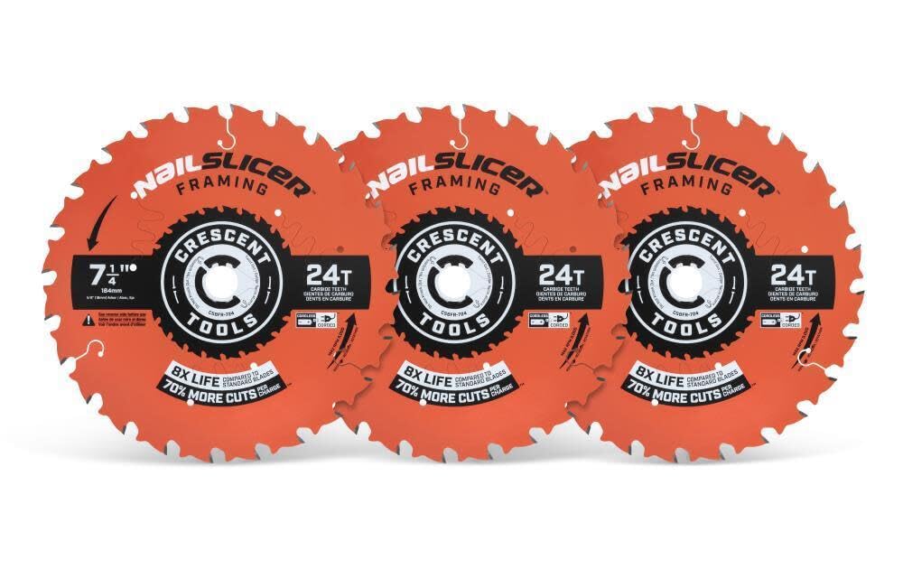CSBFR-724- CSBFR-724-3 for 7-1/4'' X 24-Tooth Nailslicer Framing Circular Saw Blade - 3 Pack CSBFR7243