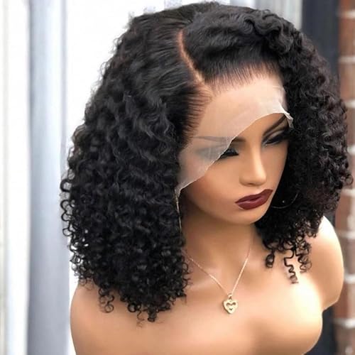 Miniatura 9 de Besurina Peluca de cabello humano rizado HD de 16 pulgadas, con encaje frontal, prearrancado para mujeres negras, sin pegamento, 13x4, rizado,