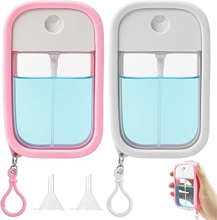 Small Spray Bottles Travel Perfume Bottle Refillable Hand Sanitizer Spray Case Portable Ultra-Thin Design With Silicone Case Keychain Can Fill Makeup Toner Perfume Etc 50ml 2pcs