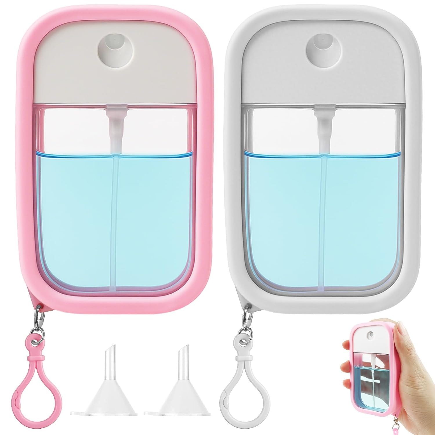 Small Spray Bottles Journey Fragrance Bottle Refillable Hand Sanitizer Spray Case Transportable Extremely-Skinny Design With Silicone Case Keychain Can Fill Make-up Toner Fragrance And so forth 50ml 2pcs