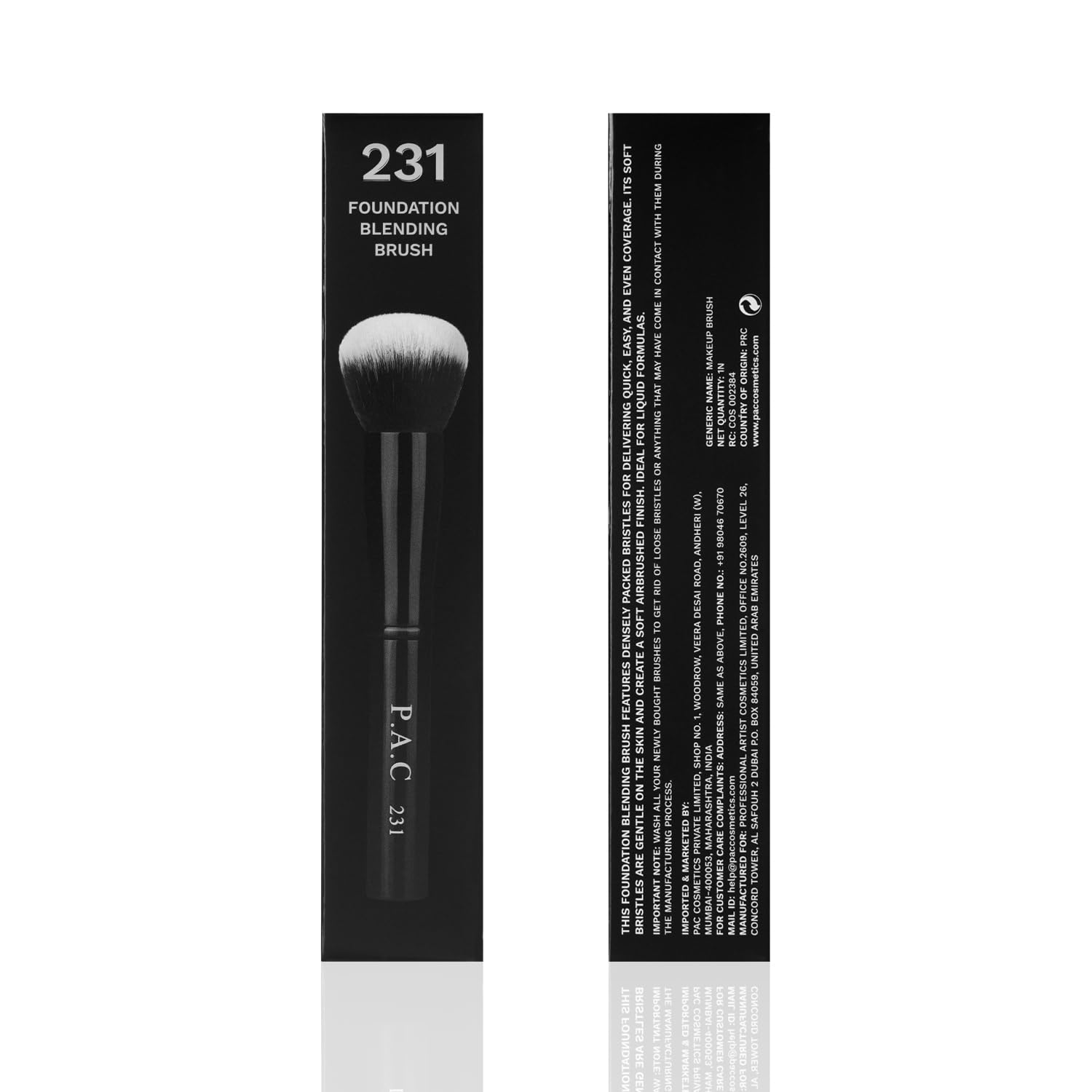 PAC Foundation Blending Brush 231 | Synthetic Bristle Makeup brush | Face Brush for Cream, Liquid And Powder Formulation | Medium Coverage Application | Black - 1 Brush 4