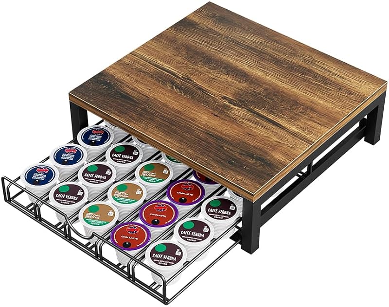 Coffee Pod Holder Drawer Bar Accessories 1 Tier K Cup Organizer | Drawer K Cup Holder Rack Coffee Maker Pods Organizer Storage Station Keurig Coffee Machine for Bar Office Kitchen Counter