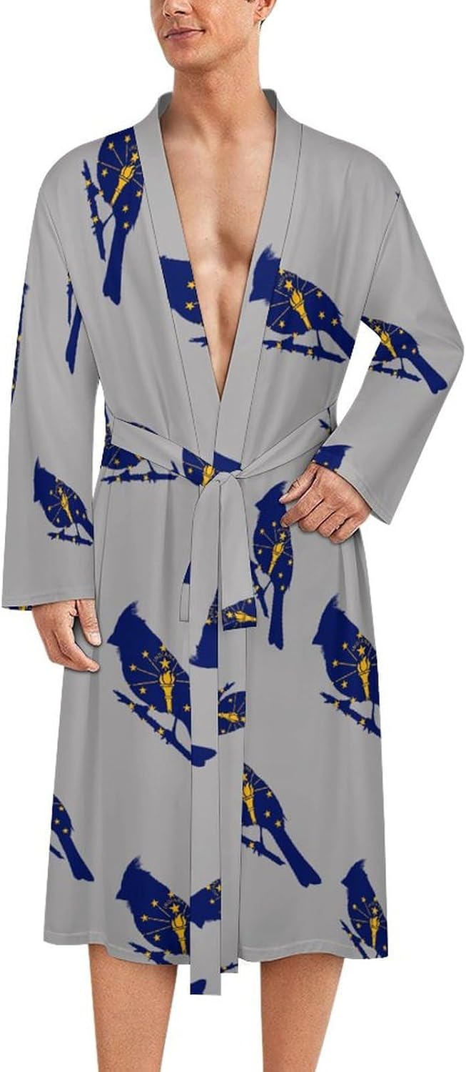 Indiana Flag Cardinalis Casual Robes Bathrobe Knee Length V-neck Loungewear Sleepwear