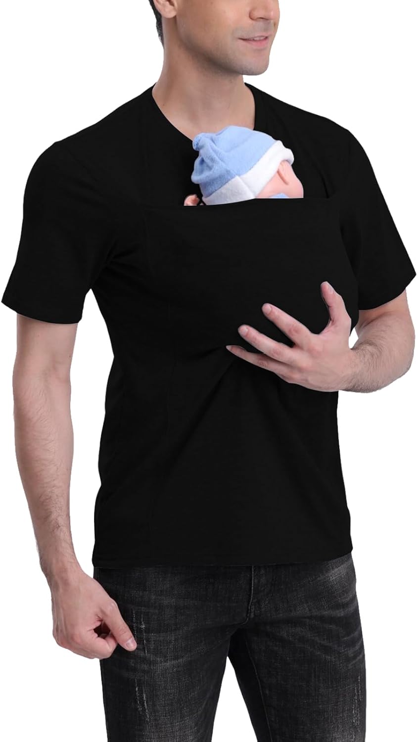 Kangaroo Shirt for Dad and Baby, V Neck Short Sleeve Kangaroo T Shirt Mens Kangaroo Shirt Dad Kangaroo Shirt with Hat - Image 2