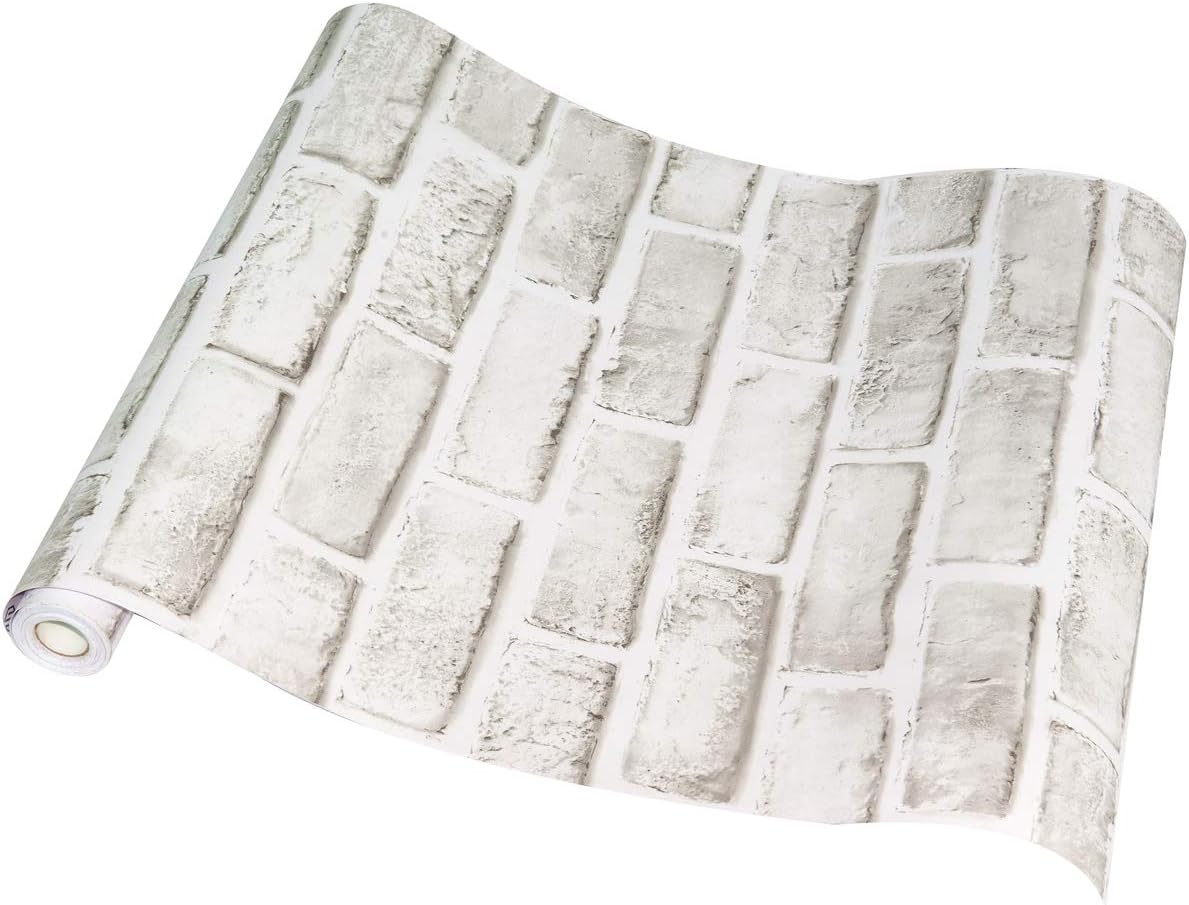 17.7" X 393.7" Brick Wallpaper Peel and Stick Grey/White Wall Paper Shelf Paper Self Adhesive Brick Backsplash Wallpaper Peel and Stick Fireplace Decoration Wallpaper