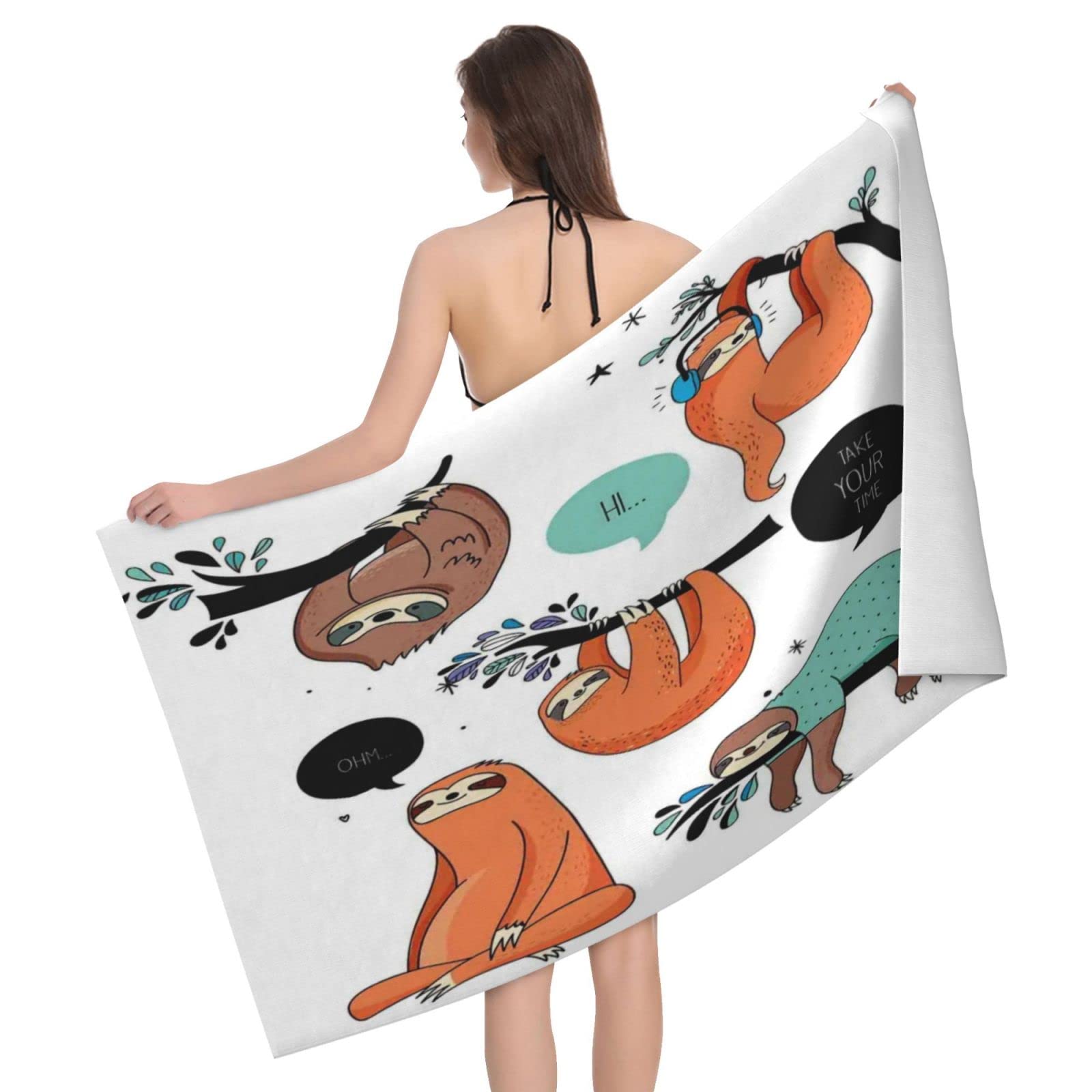Lawenp Sloths On The Trees Beach Towel, Lightweight Sand Free Quick Dry Microfiber Absorbent Bath Towel for Kids, Adults, Swimming, Bath, Yoga, Pool, Travel, Camping 32"X52"