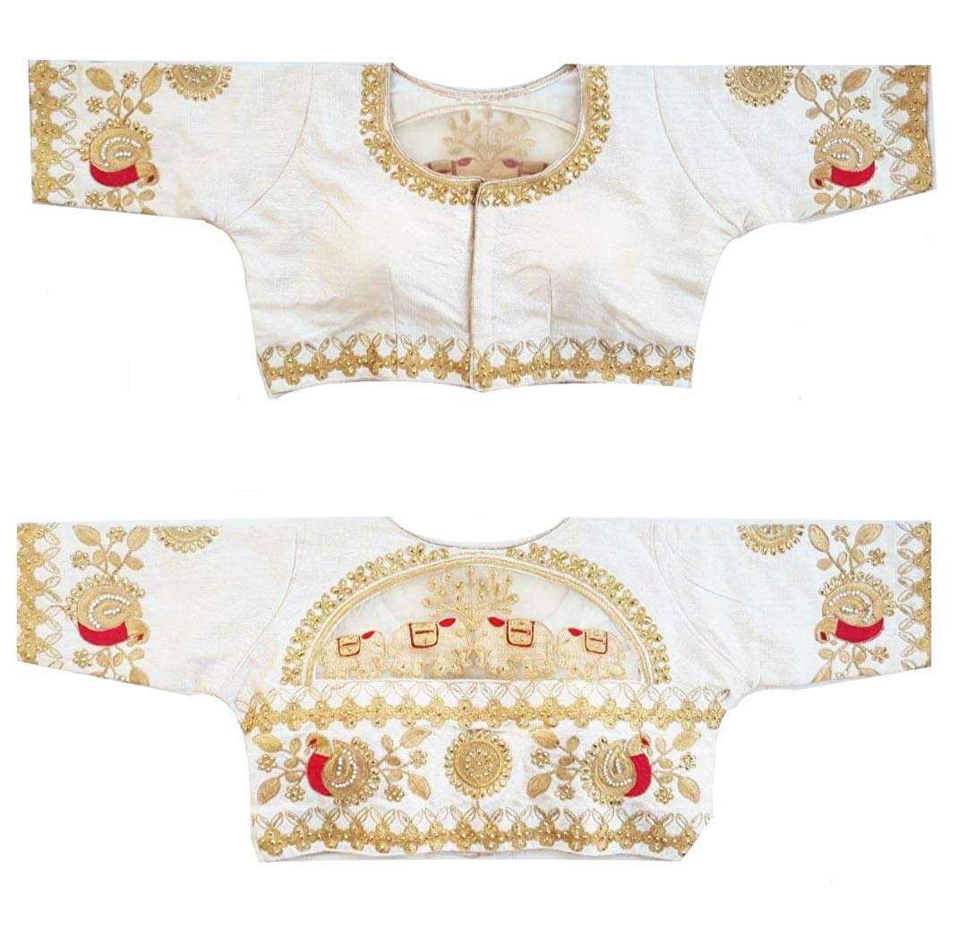 Pujia Mils Women's Silk Solid Half Sleeve Blouse (Dumbo_White_38)