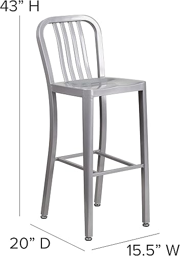 Miniatura 3 de Flash Furniture Gael Taburetes de bar comerciales de metal de 30 pulgadas con reposapiés, taburetes verticales de barra trasera de listones para