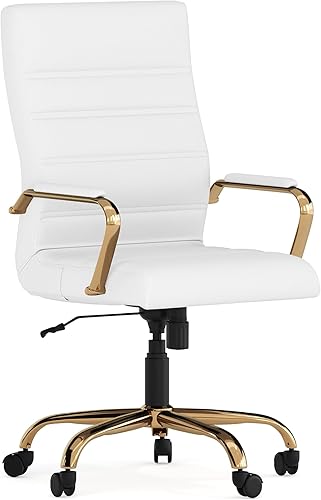 Miniatura 19 de Flash Furniture Whitney - Silla de escritorio giratoria de LeatherSoft con respaldo alto con asiento acolchado y reposabrazos, silla de oficina de