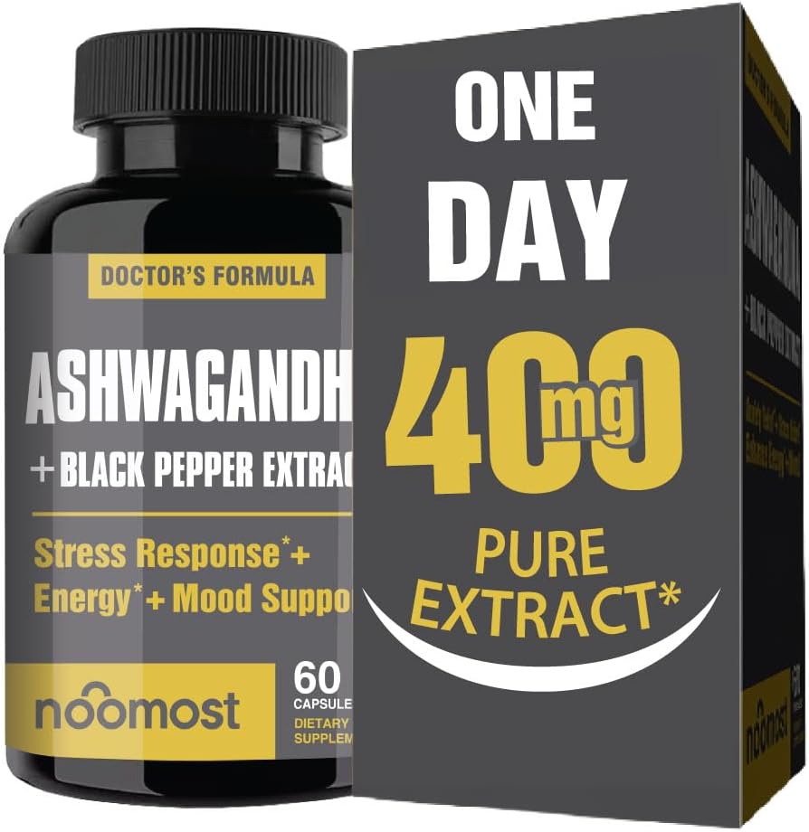 NooMost Ashwagandha Root Extract 15:1 with Black Pepper for Better Absorption - 60 Capsules - Natural Stress, Energy, Focus & Sleep Support - Adaptogen Supplement for Men & Women - Made in USA