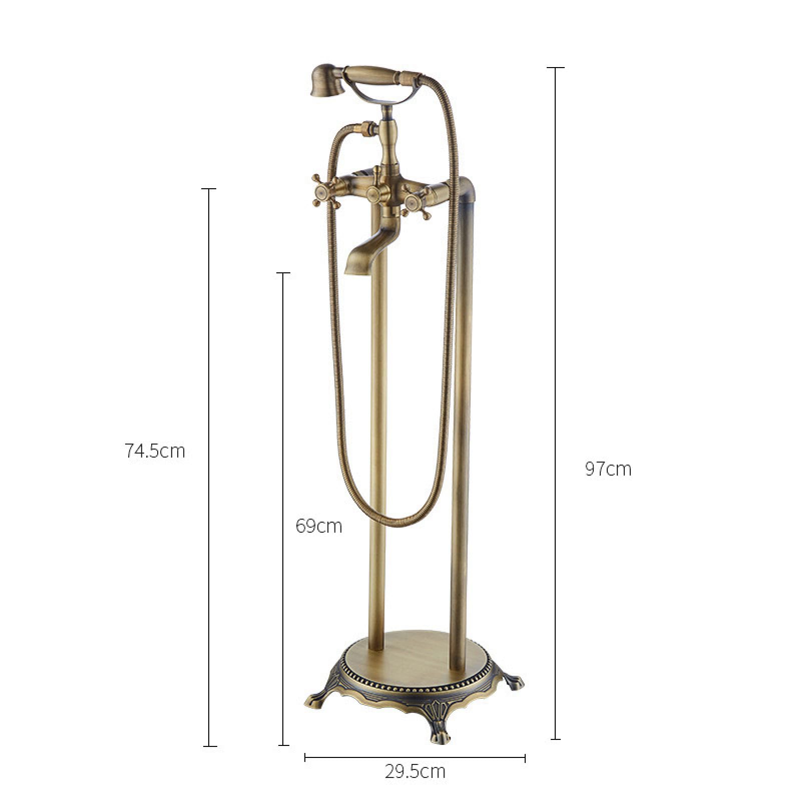 Badewannenarmatur bodenstehend Gold Dusche Standzylinder seitliche Fassarmatur Vintage, schwarze Version