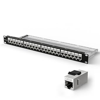 VCELINK 24 Port Shielded Cat6A Keystone Patch Panel, 1U 19-Inch All Metal