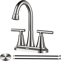 Vista 1 de 4 Inch Bathroom Faucets for Sink 3 Hole, Faucet for Bathroom Sink with Pop-up Drain & Supply Hoses, 2-Handle 360 Swivel Spout Stainless Steel
